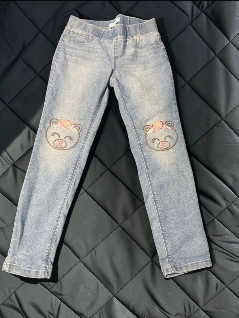 Blue Ink Girls Light Wash Bear Embroidered Denim Jeggings